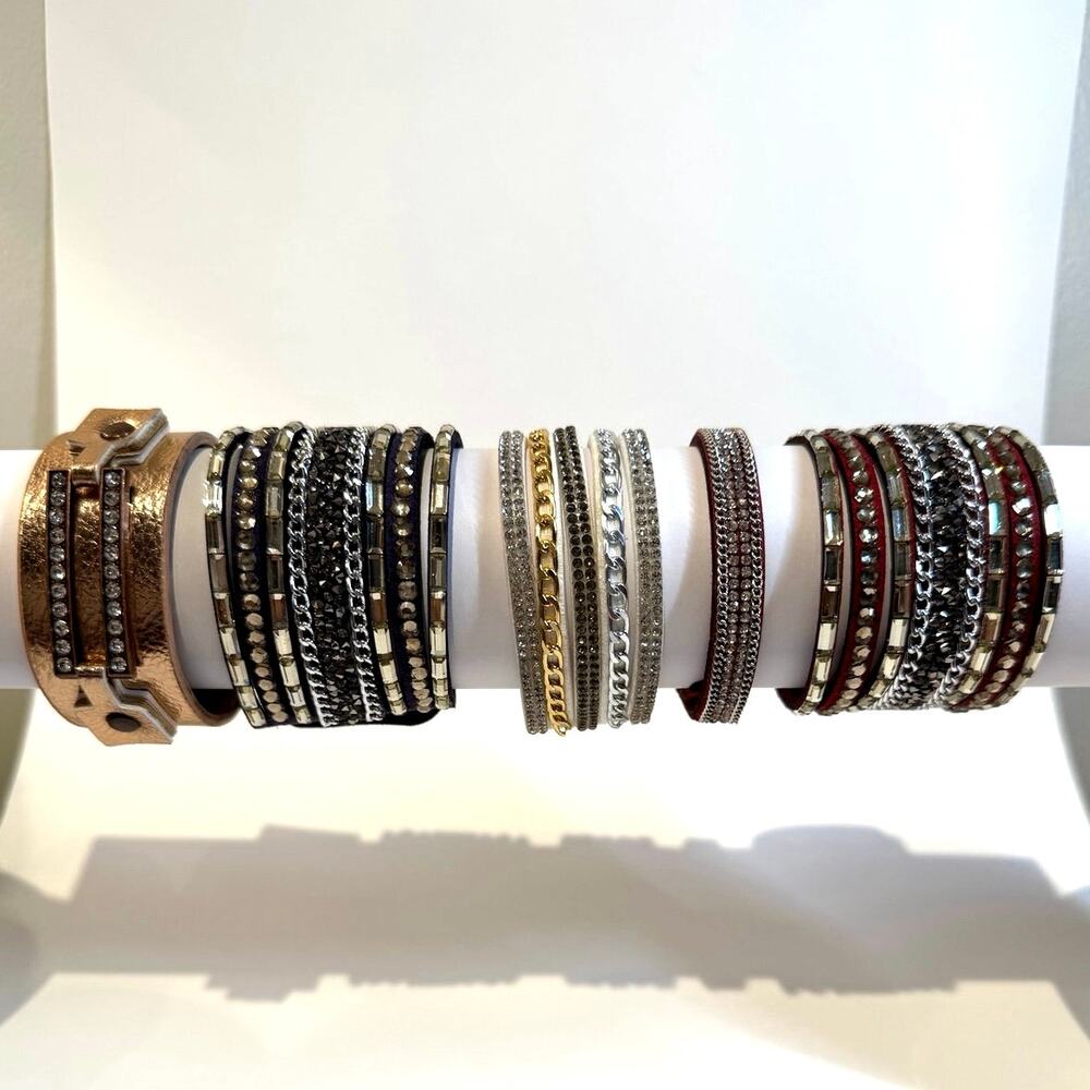 5 - Rhinestone Bracelets- Faux Leather - Picture 2 of 6